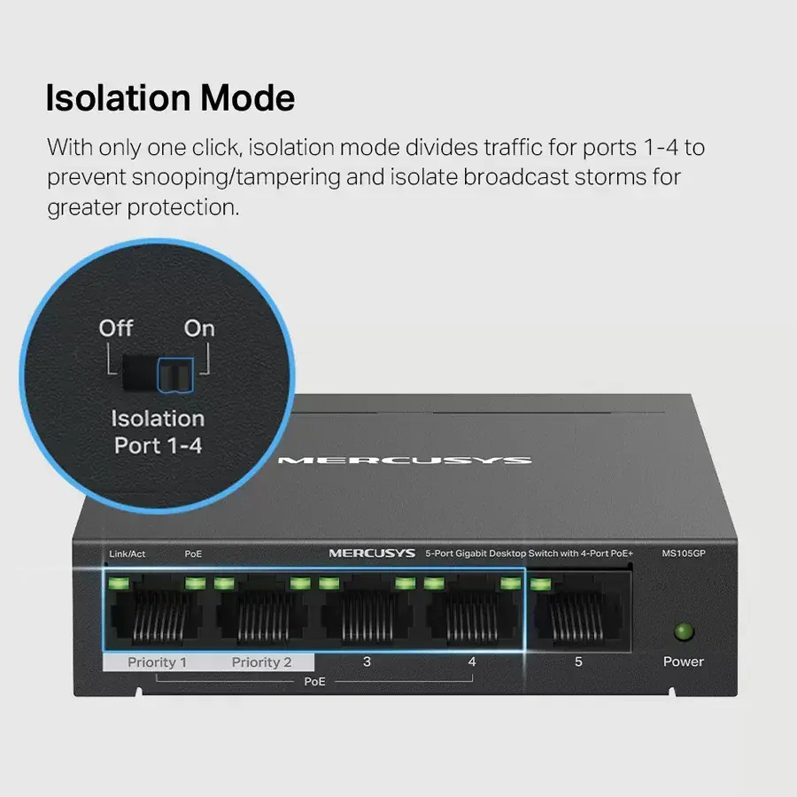 Mercusys MS105GP v3 Unmanaged L2 PoE+ Switch με 5 Θύρες Gigabit (1Gbps) Ethernet - Image 3