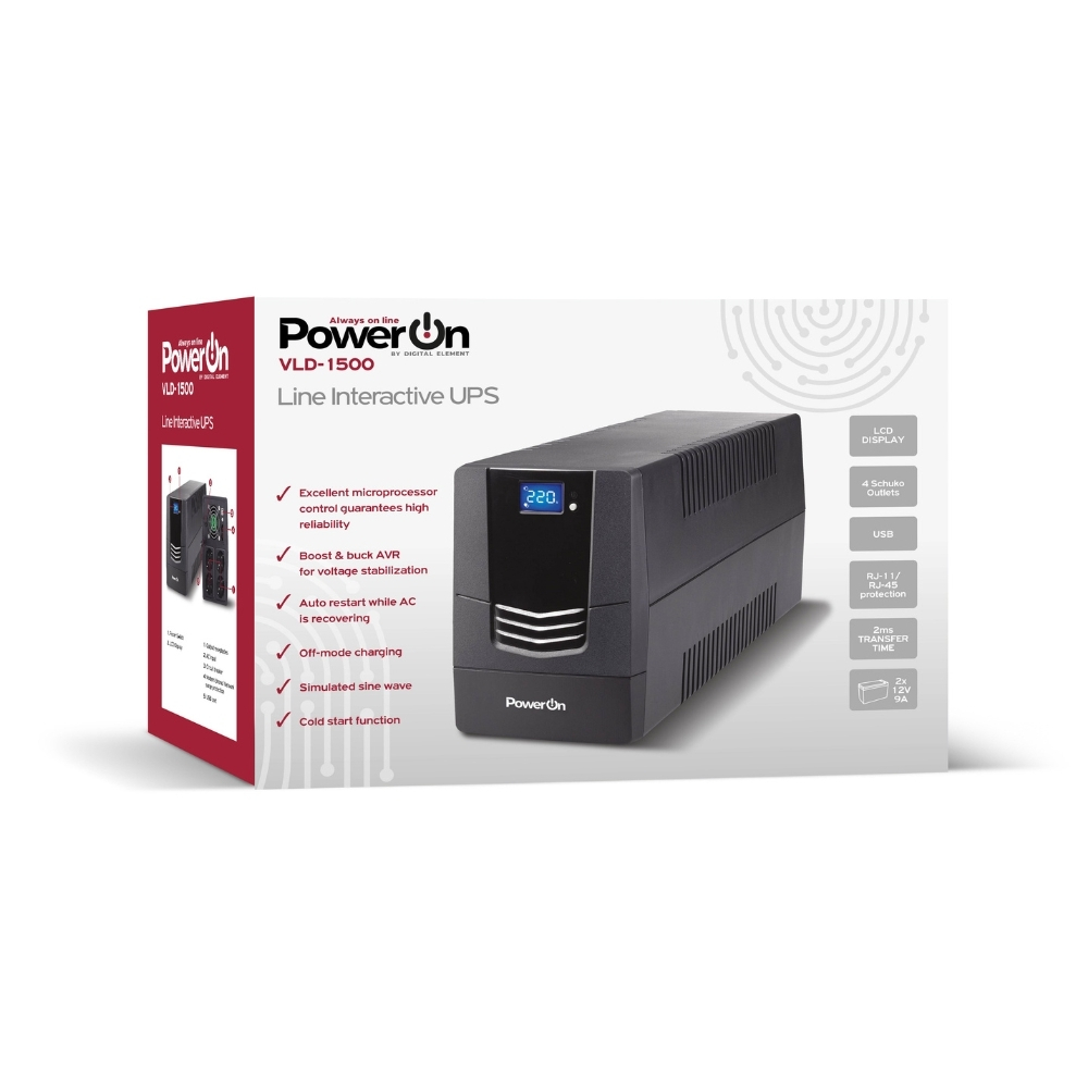 Power On VLD-1500 UPS Line-Interactive 1500VA με 4 Schuko Πρίζες - Image 2
